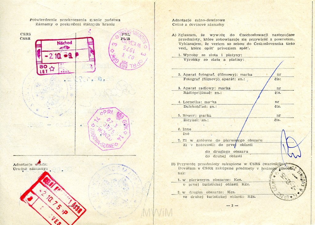 KKE 5673a.jpg - Dok. Przepustka wystawiona przez Komendę Milicji Obywatelskiej Warszawa-Wola dla Teresy Józefy Rogala (Tatry/Karkonosze), Warszawa, 26 IX 1975 r.